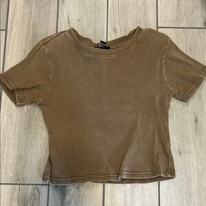 Forever 21 Brown Ribbed Short Sleeve Top